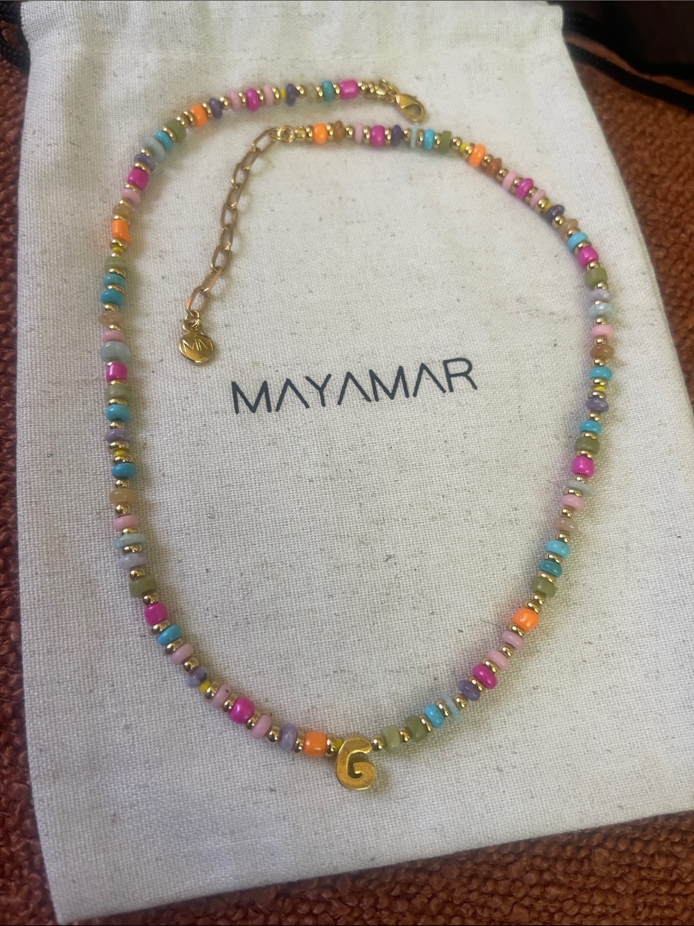 Multicolor Beaded Necklace with Gold 'G' Initial Pendant - Women's Jewelry